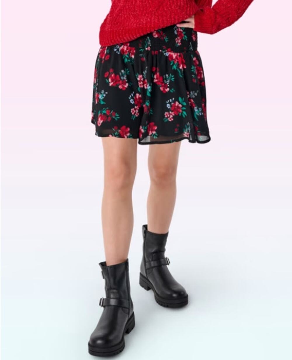NWT The Children's Place Sugar & Jade Tween Girls Floral Smocked Skirt - Black